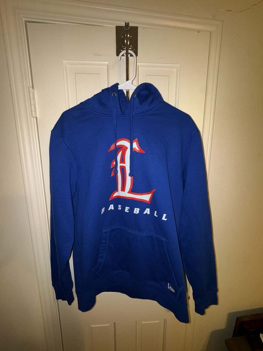New Era Baseball Hoodie Royal Blue with Gothic L Logo Size Large